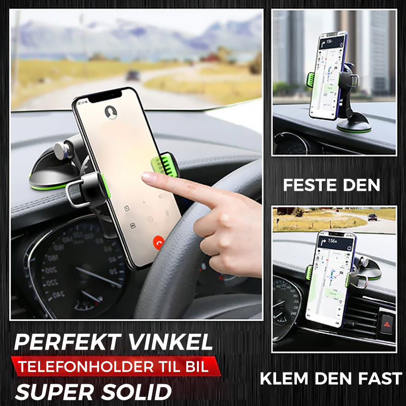 Justerbar mobiltelefonholder for bil med sugekopp