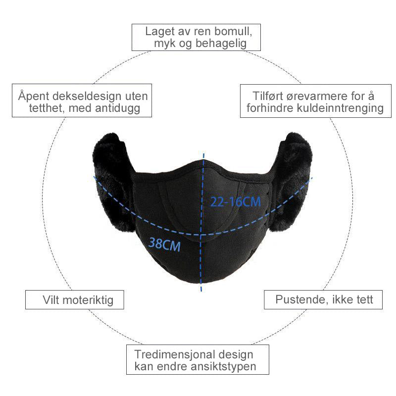 Vintervarmende maske med ørevarmere