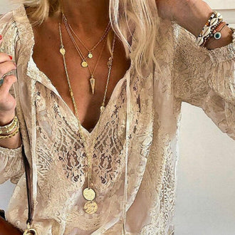 Boho langermet blondebluse