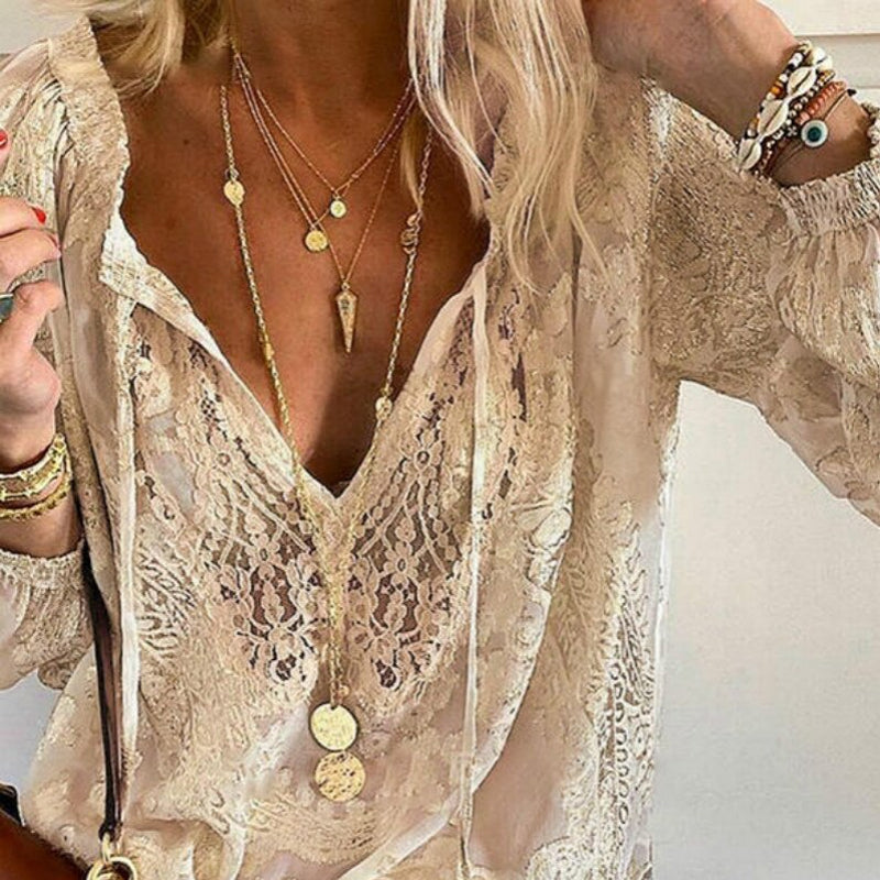 Boho langermet blondebluse