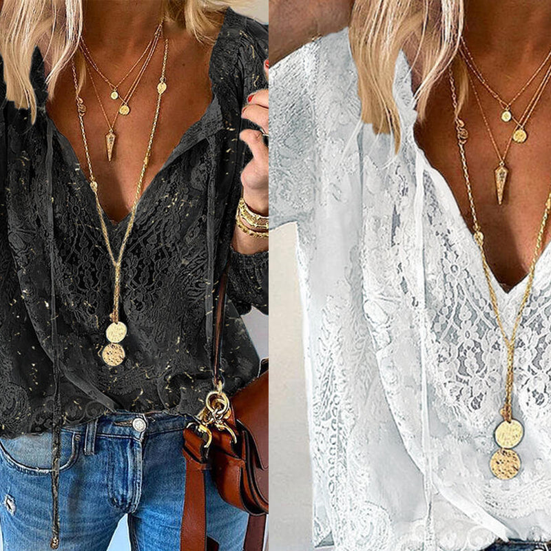 Boho langermet blondebluse