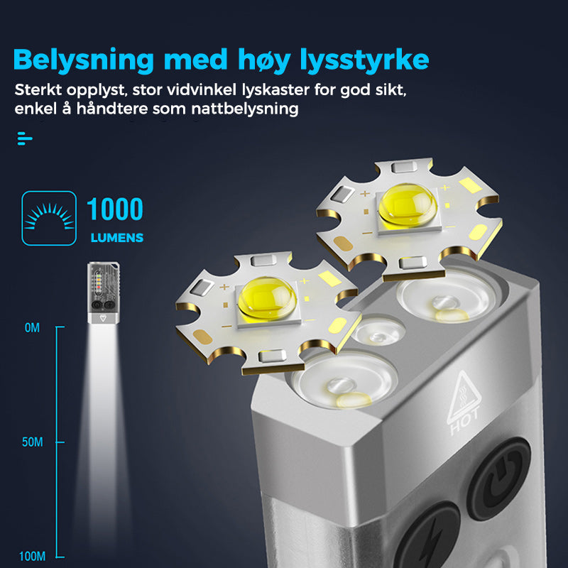 Liten og kraftig EDC-lommelykt med rødt UV-blått lys
