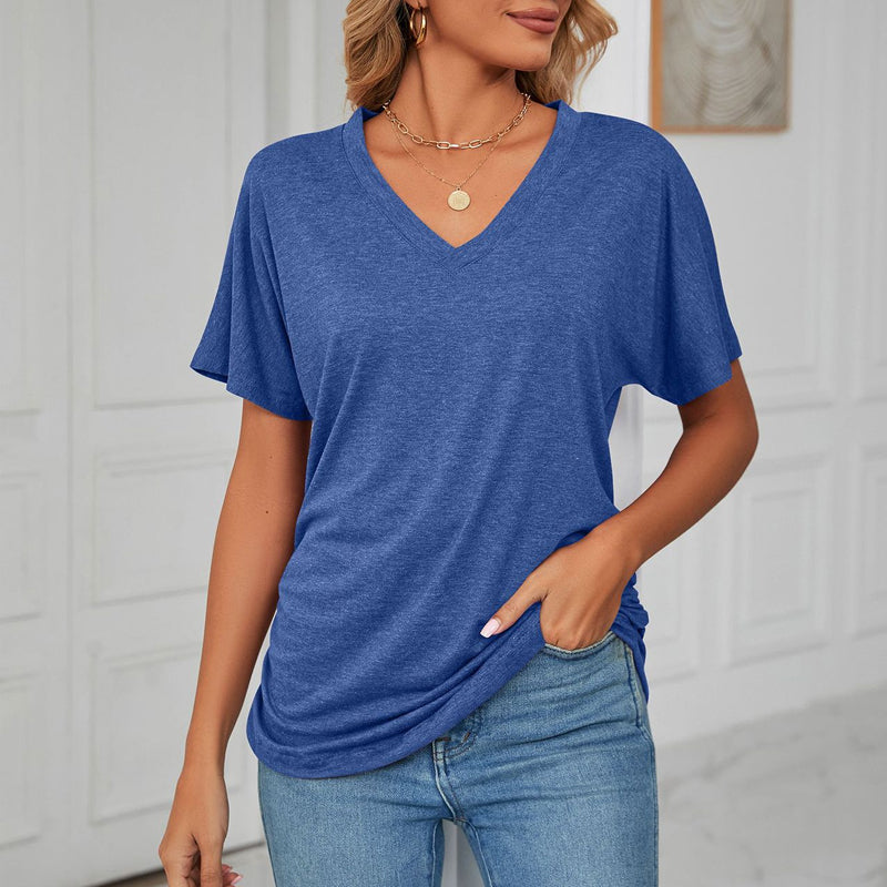 Uformell Pullover V-hals ensfarge løse dametopper