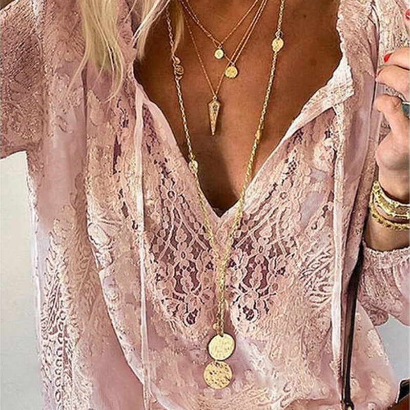Boho langermet blondebluse