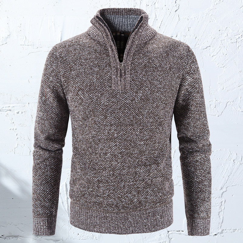 Winter Men's Fleece Sweater Half Turtleneck Knitted Sweaters
