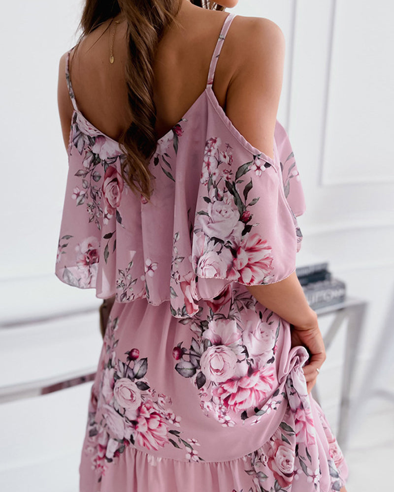 Floral airy dress with bare shoulders