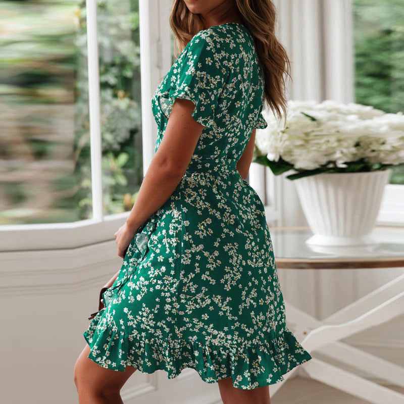 V-hals blomsterkjole i chiffon
