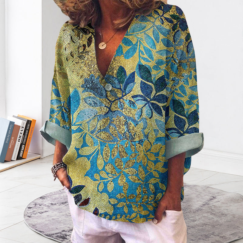 Leaf Foil Print Long Sleeve Shirt