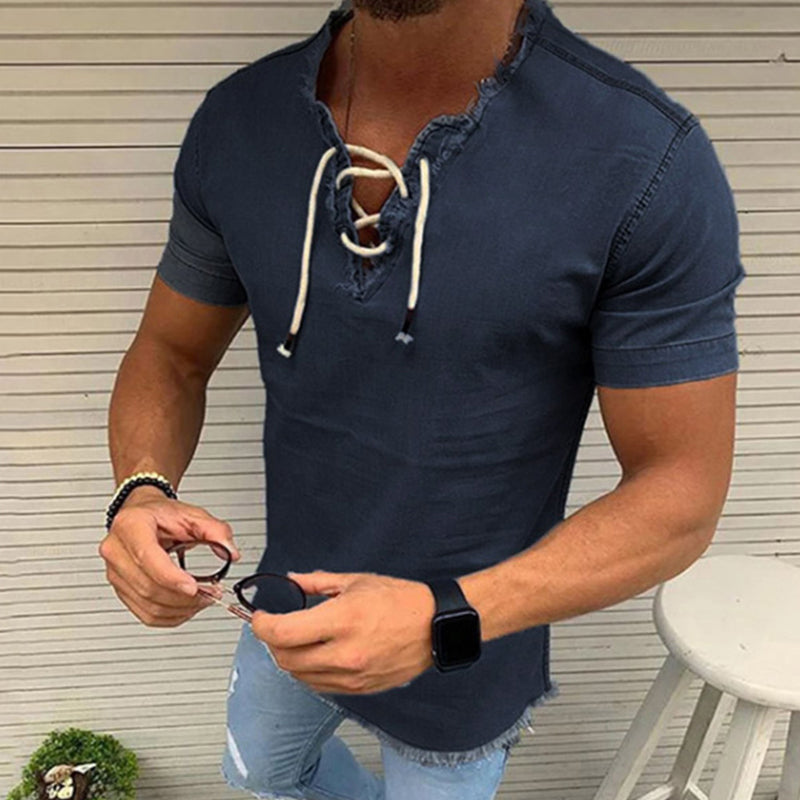 Stretch Denimskjort med Snøring for Menn