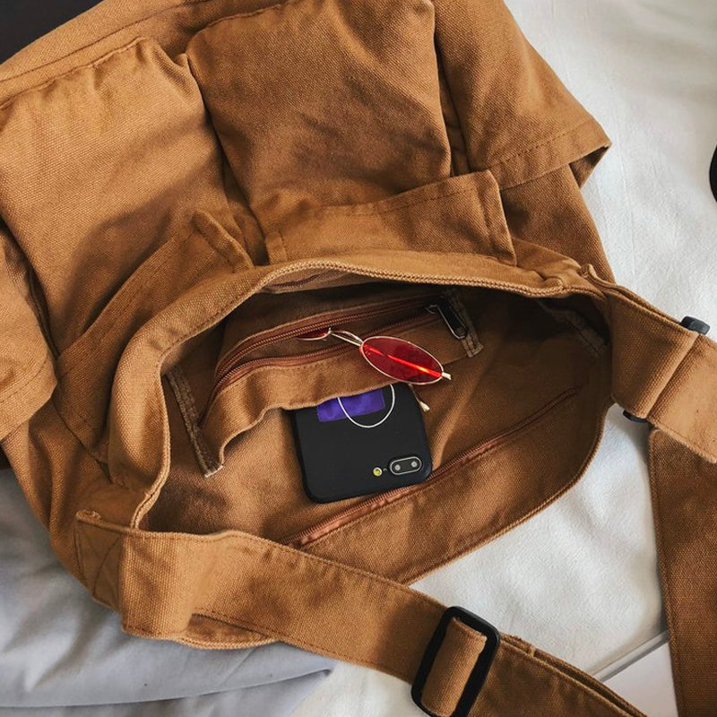 Lerret Ensfarget Messenger Bag
