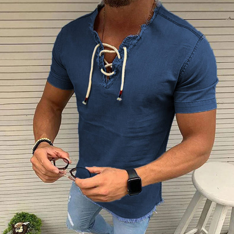 Stretch Denimskjort med Snøring for Menn
