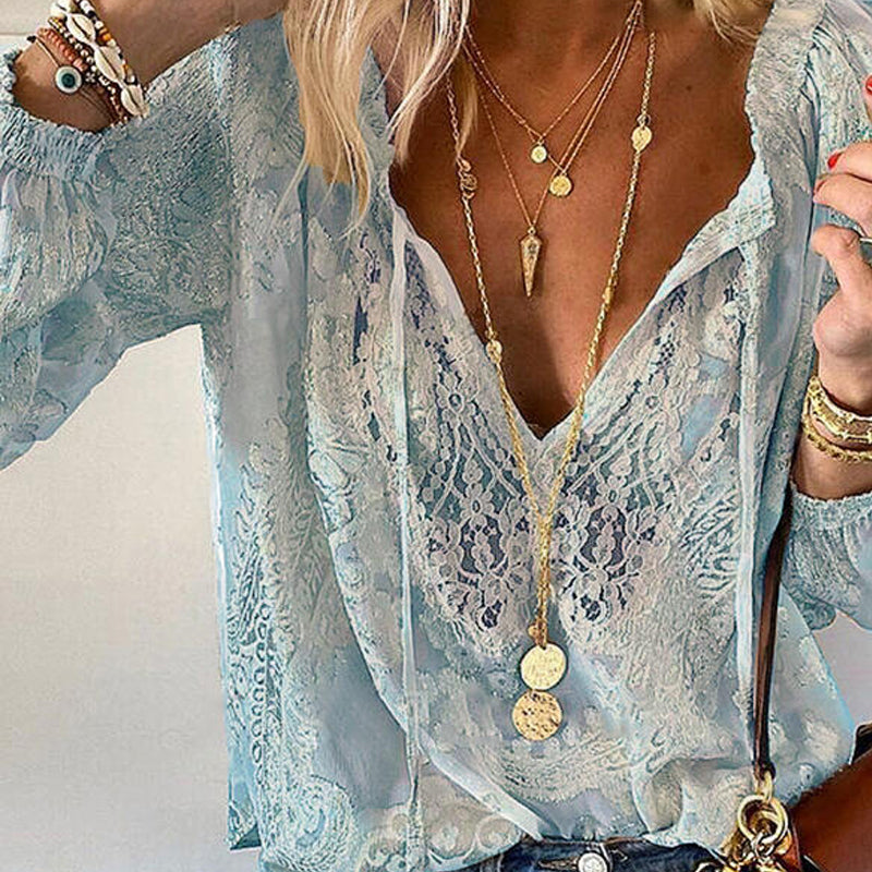Boho langermet blondebluse