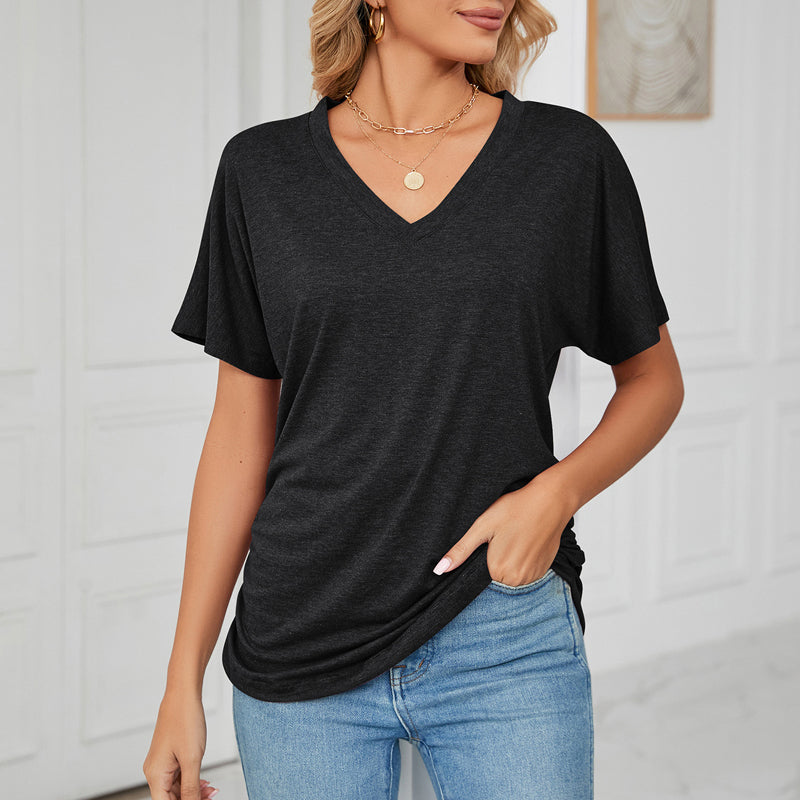 Uformell Pullover V-hals ensfarge løse dametopper
