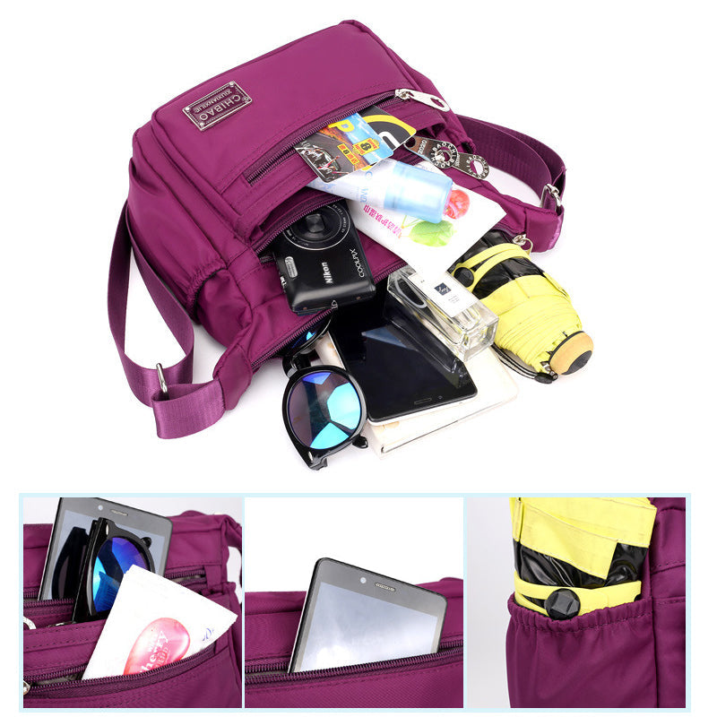 Crossbody-veske i flerlags nylon for kvinner