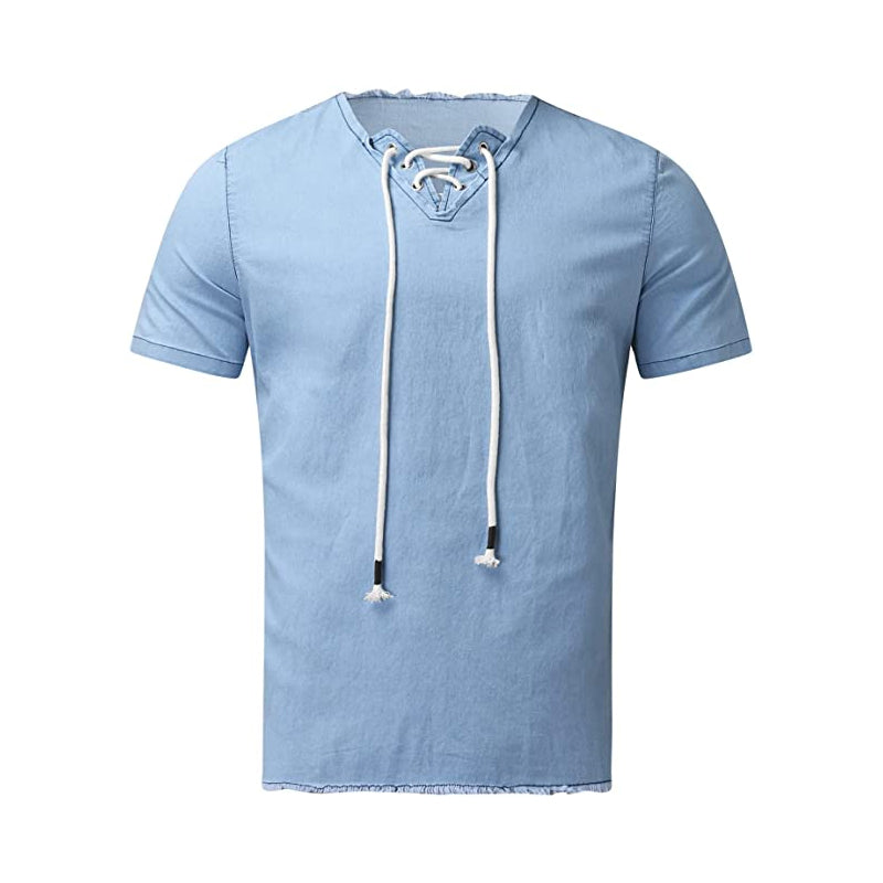 Stretch Denimskjort med Snøring for Menn