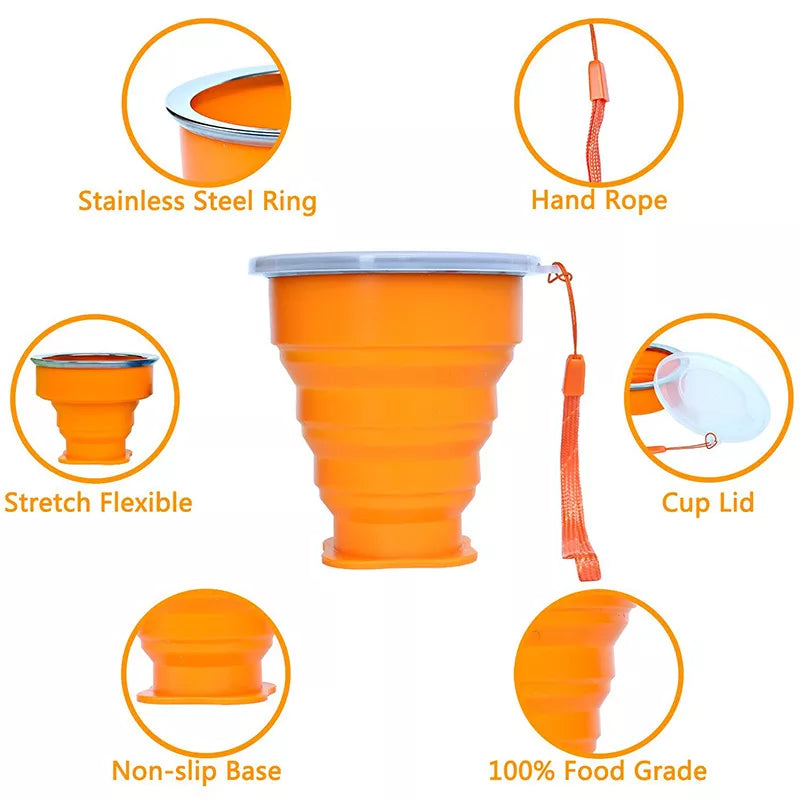 Saker Silikon Folding Camping Cup med lokk