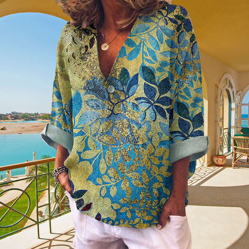 Leaf Foil Print Long Sleeve Shirt