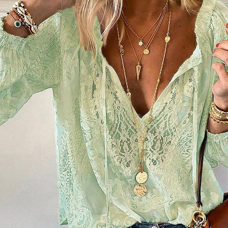 Boho langermet blondebluse