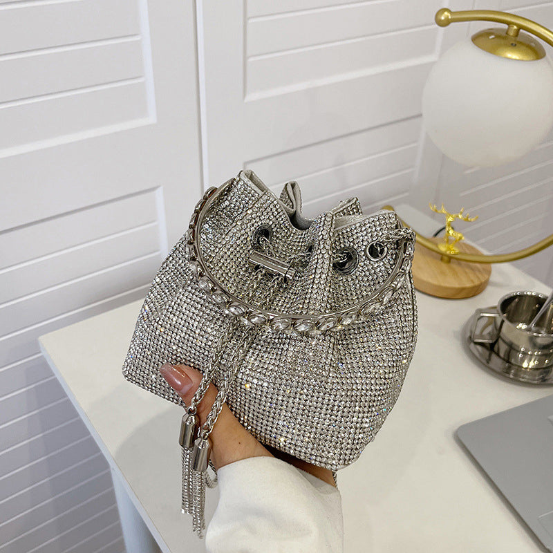 Hele rhinestones bøtteveske for kvinner