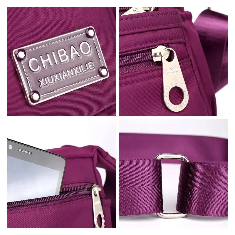Crossbody-veske i flerlags nylon for kvinner