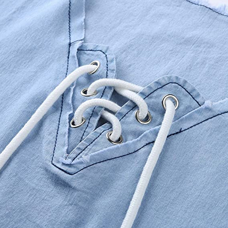 Stretch Denimskjort med Snøring for Menn