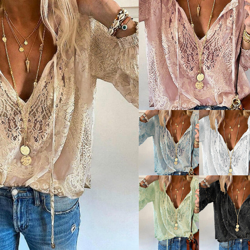 Boho langermet blondebluse