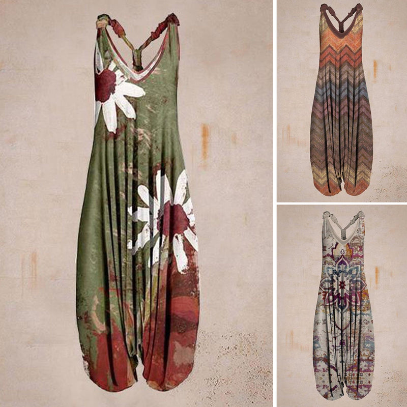 Women Summer Pattern Sleeveless Harem Jumpsuit