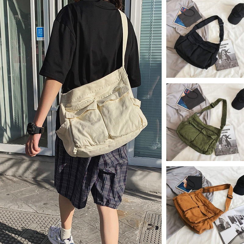 Lerret Ensfarget Messenger Bag